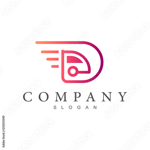 fast truck letter d logo mono line style, delivery business icon