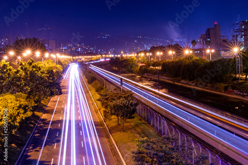 Traffic in Medellin at night