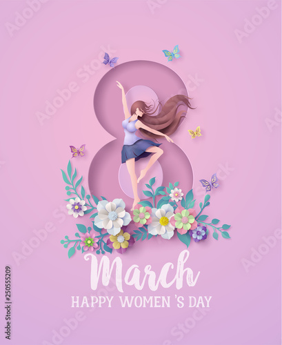 International Women's Day 8 march with frame of flower and leaves