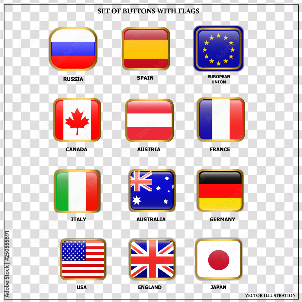 Bright set of banners with flags. Colorful illustration with flags of the world for web design. Vector illustration with transparent background. Bright set of banners with flags. Colorful illustration with flags of the world for web design. Vector illustration with transparent background.