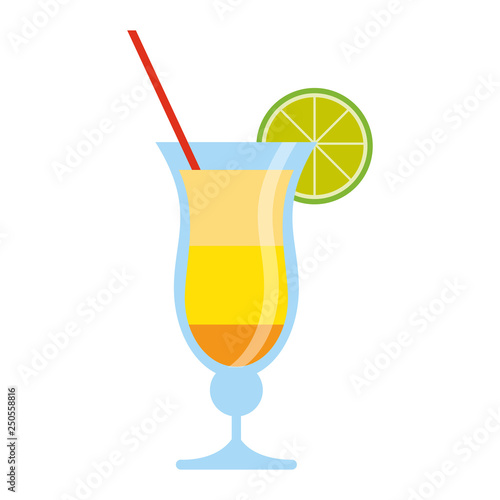 summer cocktail with lemon and straw