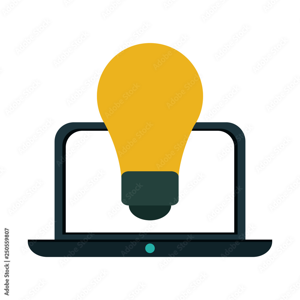 laptop with bulb light symbol isolated laptop with bulb light symbol isolated