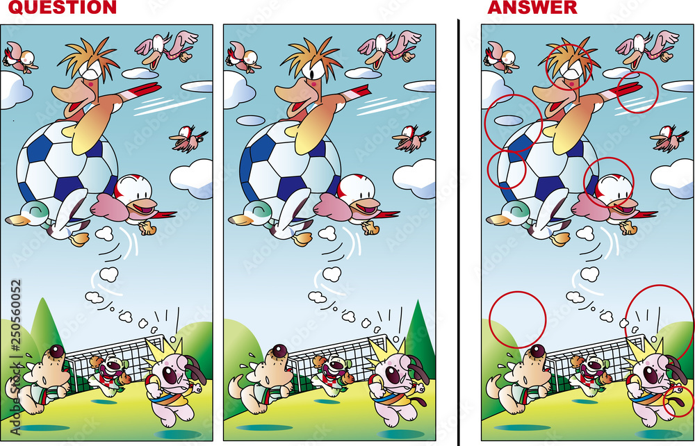 間違い探しクイズ 動物のサッカー Stock Vector Adobe Stock