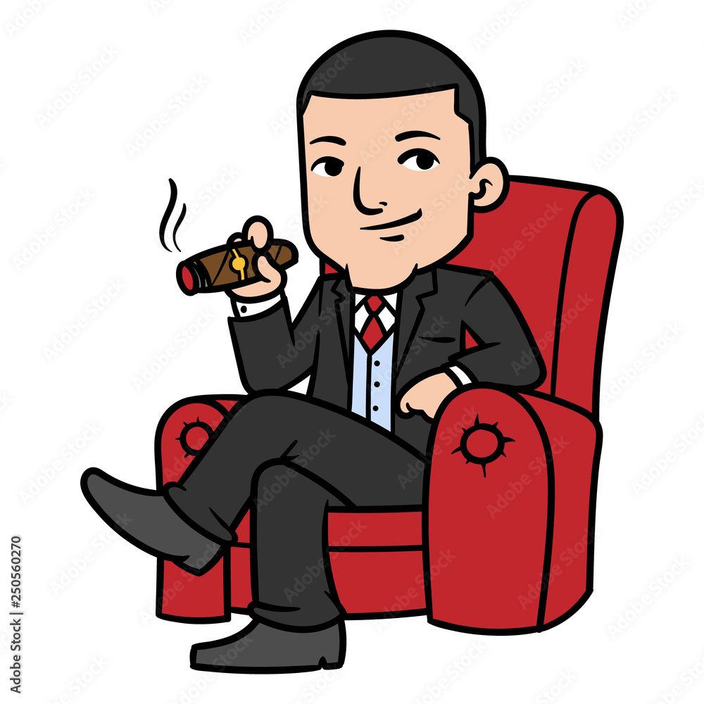 Cartoon Boss Man Sitting With Cigar Vector | Adobe Stock