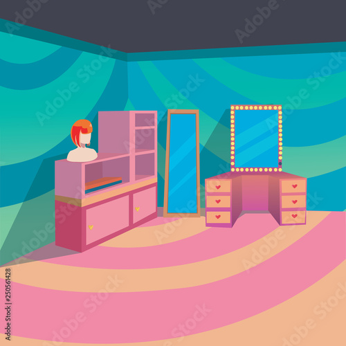 Make up Room at Home with Cartoon Style Background for Children Vector Illustration Ideas