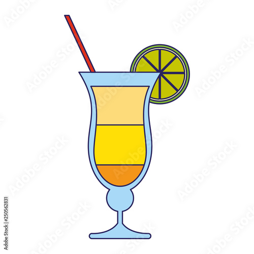 summer cocktail with lemon and straw