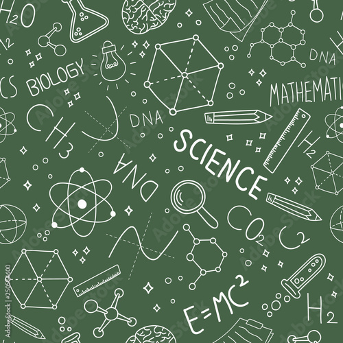 Science blackboard doodle seamless pattern