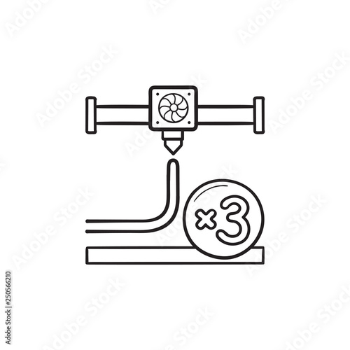 3D printing nozzle hand drawn outline doodle icon.