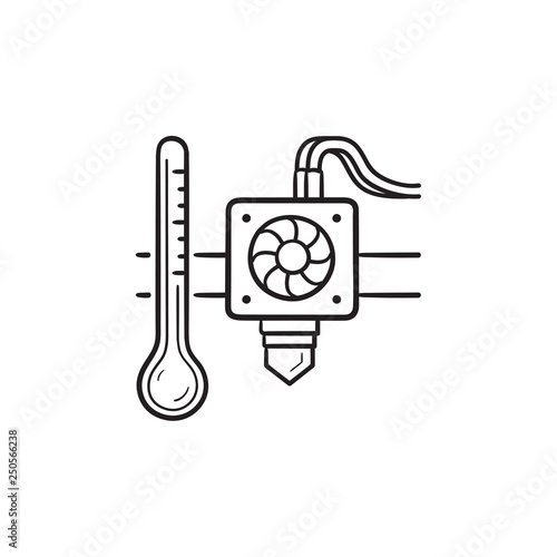 3D printer extruder temperature hand drawn outline doodle icon.