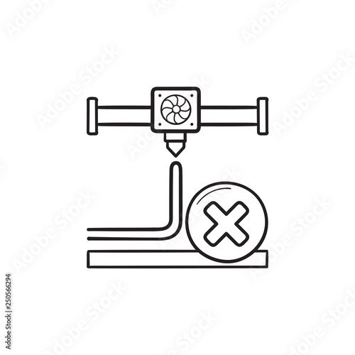 3D printing cancel hand drawn outline doodle icon