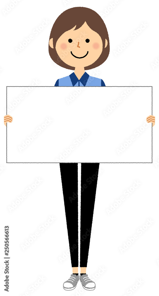 女性店員　ホワイトボード