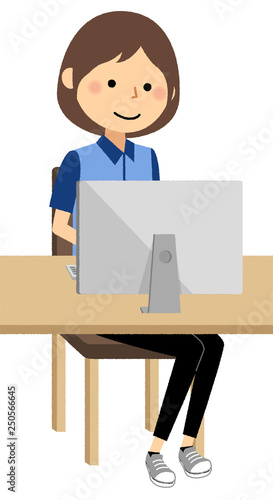 女性店員　PC