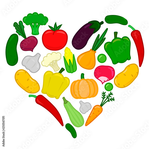 vegetables heart, vegetables set