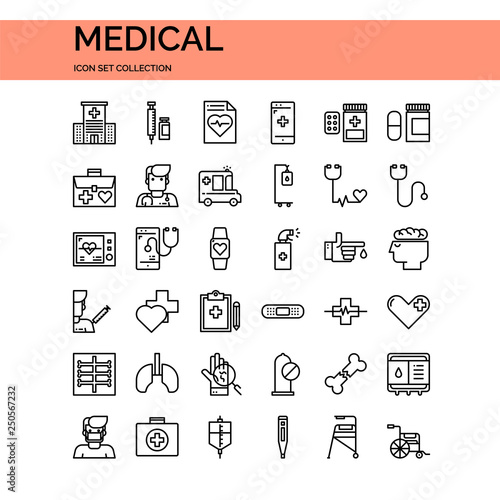 Medical Icons Set. UI Pixel Perfect Well-crafted Vector Thin Line Icons. The illustrations are a vector.