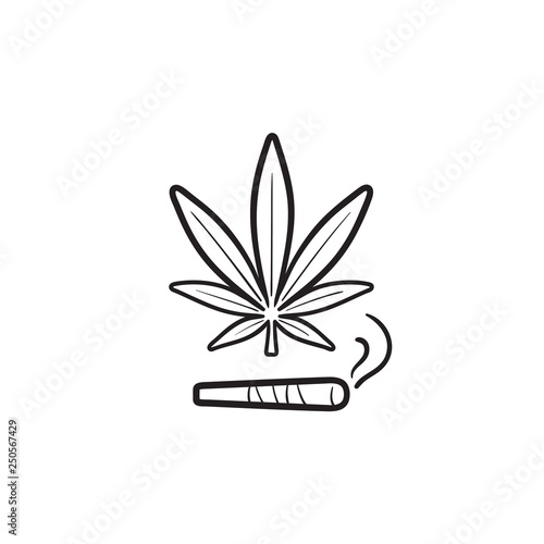 Marijuana joint and leaf hand drawn outline doodle icon.