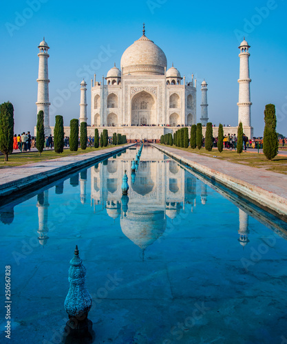 Agra, India - 27 December 2018 : Taj Mahal is a white marble mausoleum , The Taj Mahal at Agra, Uttar Pradesh, India.	