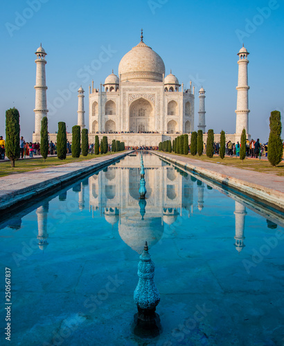 Agra, India - 27 December 2018 : Taj Mahal is a white marble mausoleum , The Taj Mahal at Agra, Uttar Pradesh, India.	