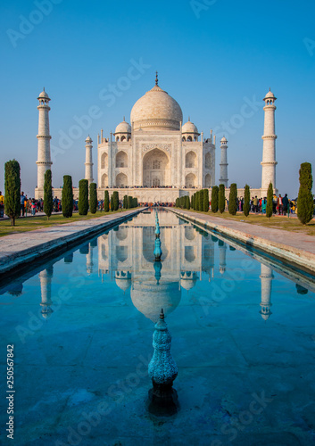 Agra, India - 27 December 2018 : Taj Mahal is a white marble mausoleum , The Taj Mahal at Agra, Uttar Pradesh, India.	