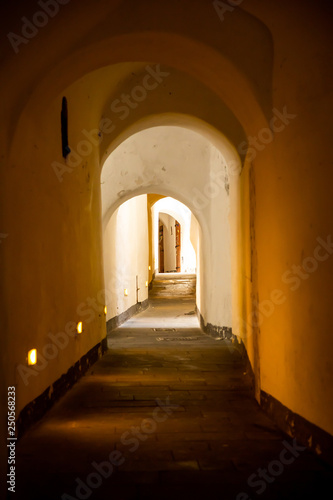 Narrow white washed passageway in the town of Amalfi on the Amalfi Coast  Southern Italy