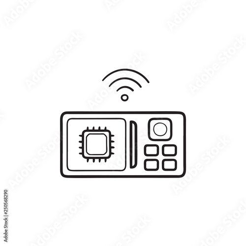 Smart microwave oven hand drawn outline doodle icon