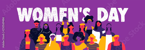Womens Day web banner of diverse woman team