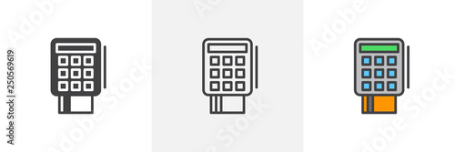 Payment machine and credit card icon. Line, glyph and filled outline colorful version, POS Credit Card outline and filled vector sign. Bank terminal symbol logo illustration. Different style icons set