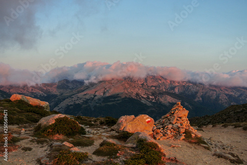 Wonderful sunrise on the corsican moutains during a hike on the famous gr20 photo