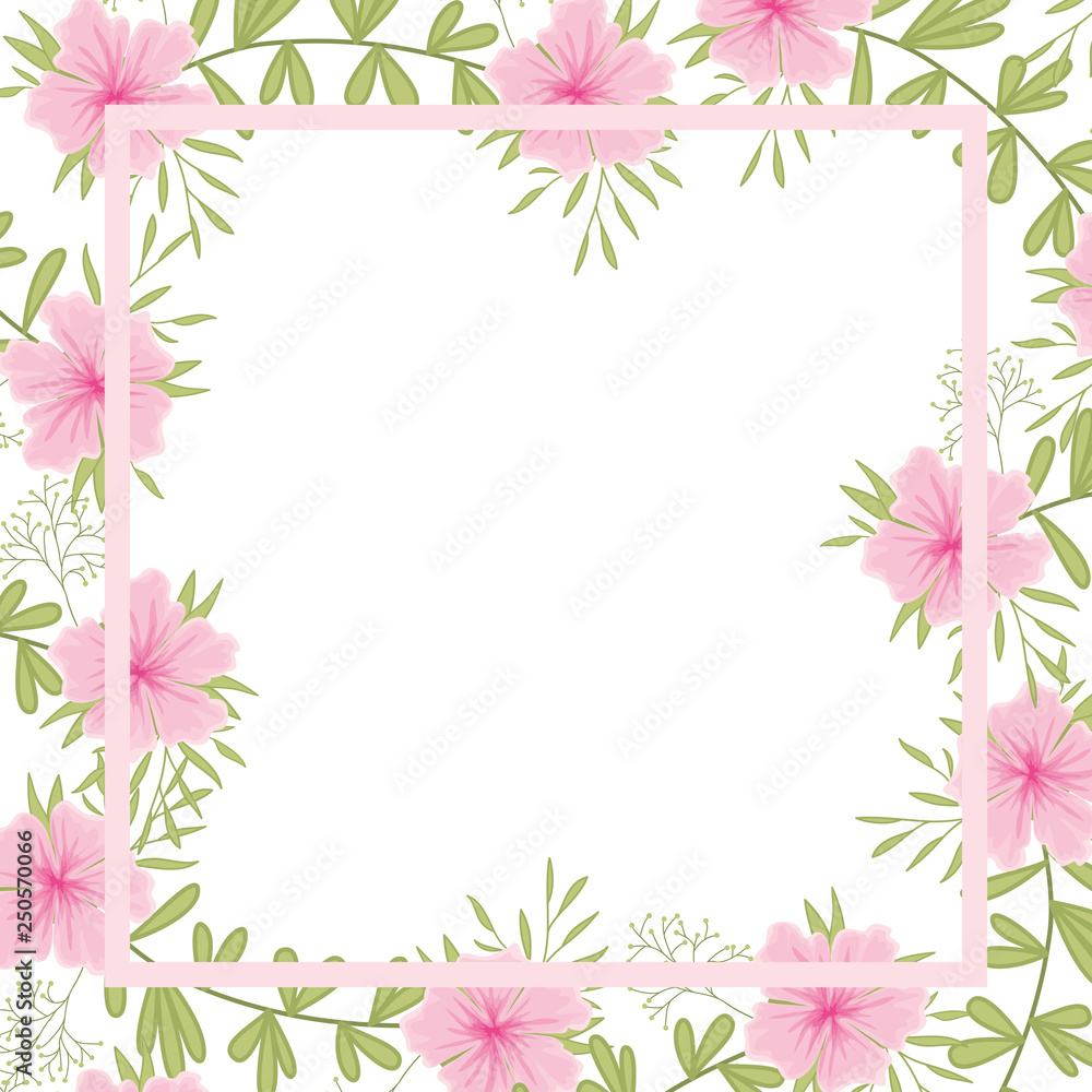 flowers with leaves with frame isolated icon