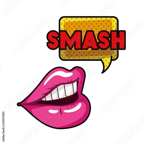female mouth with speech bubble isolated icon