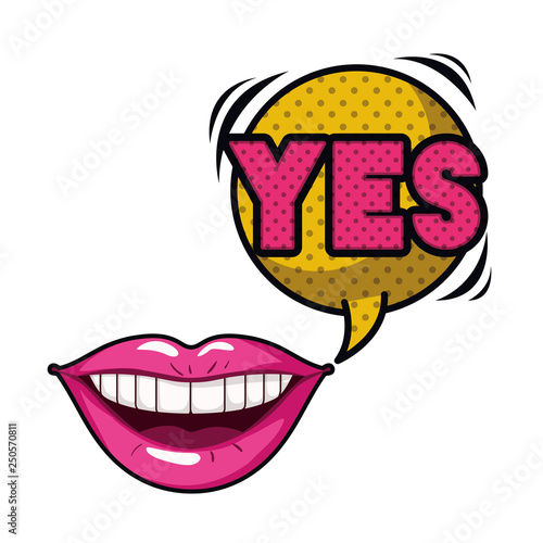 female mouth with speech bubble isolated icon