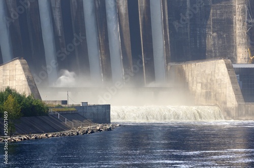 Dam of the Sayano–Shushenskaya hydro power plant on the Yenisei river in Siberia, Russia photo