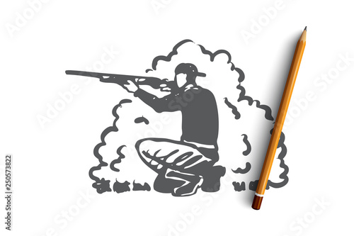 Hunting, rifle, hobby, extraction, rifle concept. Hand drawn isolated vector.
