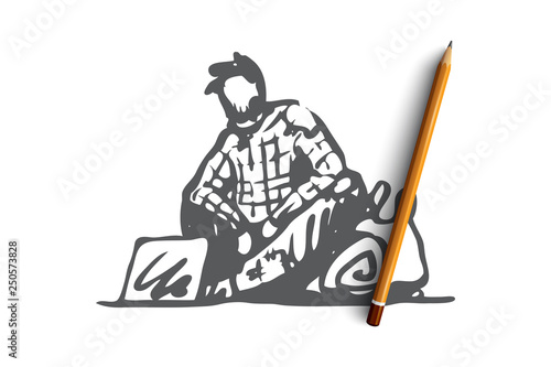 Beggar, poor, asking, sad, tramp concept. Hand drawn isolated vector.