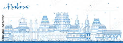 Outline Madurai India City Skyline with Blue Buildings. photo