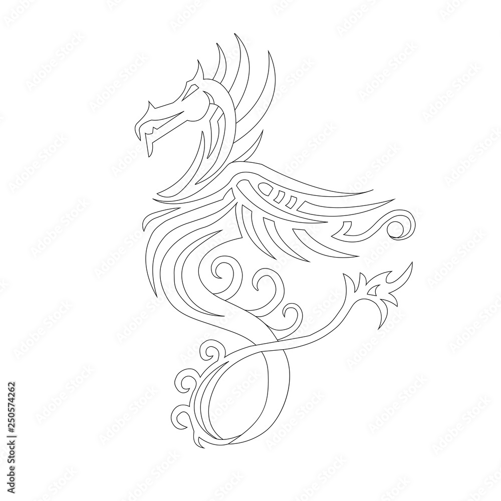 Dragon tattoo or emblem Traditional Chinese Asian style. The symbol of wealth and luxury vector illustration Dragon tattoo or emblem Traditional Chinese Asian style. The symbol of wealth and luxury vector illustration