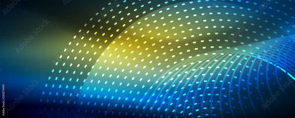 Obraz premium Glowing light particles in dark neon space, magic glow shiny abstract background
