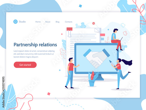 Partnership relations. Web banner design template. Business concept. Flat vector illustration.