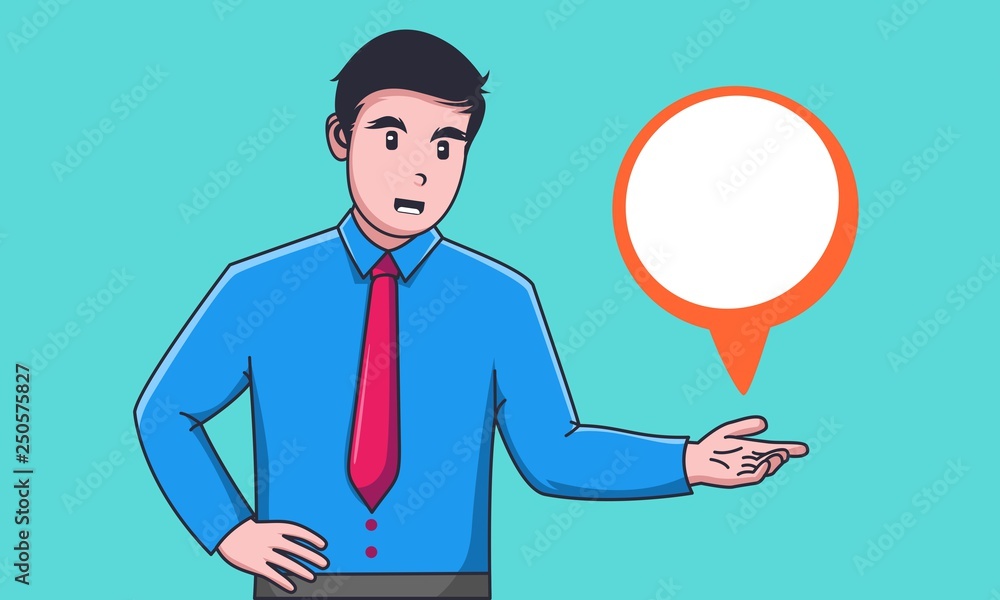 Happy Businessman showing blank speech bubble Happy Businessman showing blank speech bubble