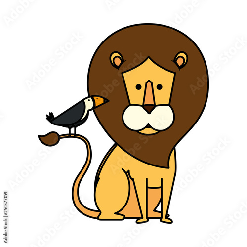 african lion with toucan bird