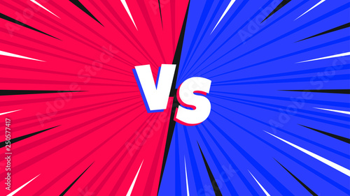 Versus screen flat style design vector illustration. Fight screen for battle or gaming. Red versus blue. Fight!