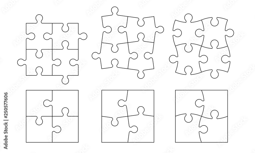 Set of black and white puzzle pieces isolated on white background. Vector illustration - obrazy, fototapety, plakaty 
