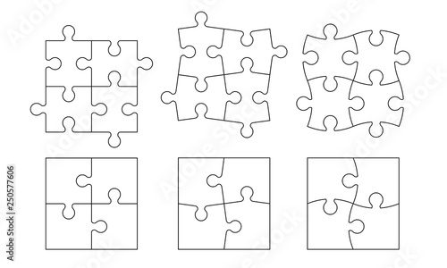 Set of black and white puzzle pieces isolated on white background. Vector illustration