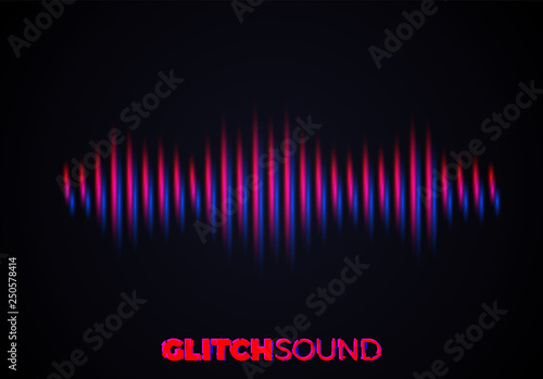 Audio or sound wave with music volume peaks and color glitch effect