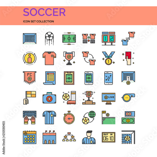 Soccer Icons Set. UI Pixel Perfect Well-crafted Vector Thin Line Icons. The illustrations are a vector.