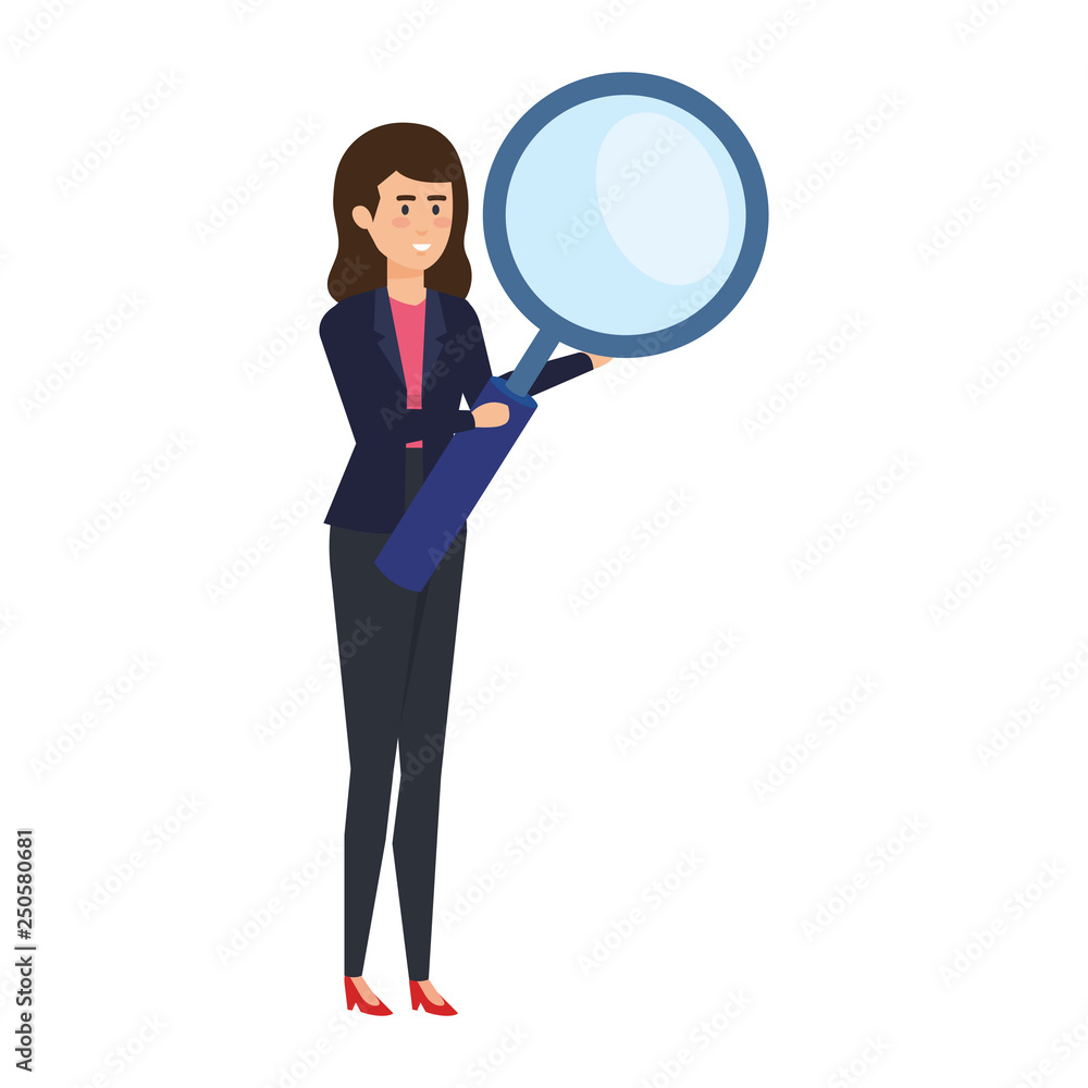 elegant businesswoman lifting magnifying glass elegant businesswoman lifting magnifying glass