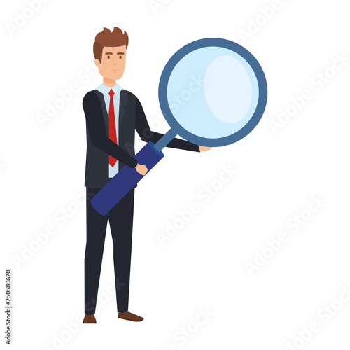 elegant businessman lifting magnifying glass