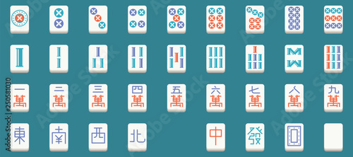 Tableau sur toile mahjong tiles set, vector illustration flat design