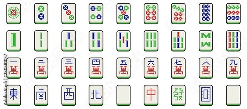 mahjong tiles set, vector illustration flat design