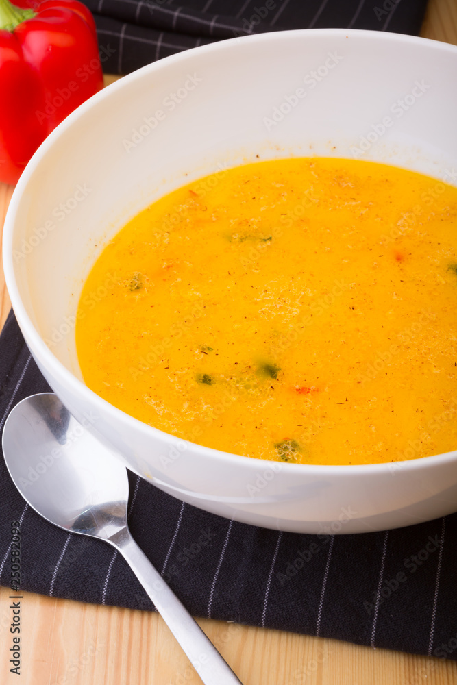 Bowl of yellow cream soup Bowl of yellow cream soup