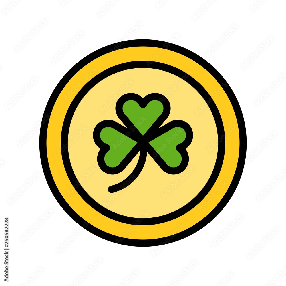 Coin with clover sign vector, Feast of Saint Patrick filled icon editable outline Coin with clover sign vector, Feast of Saint Patrick filled icon editable outline